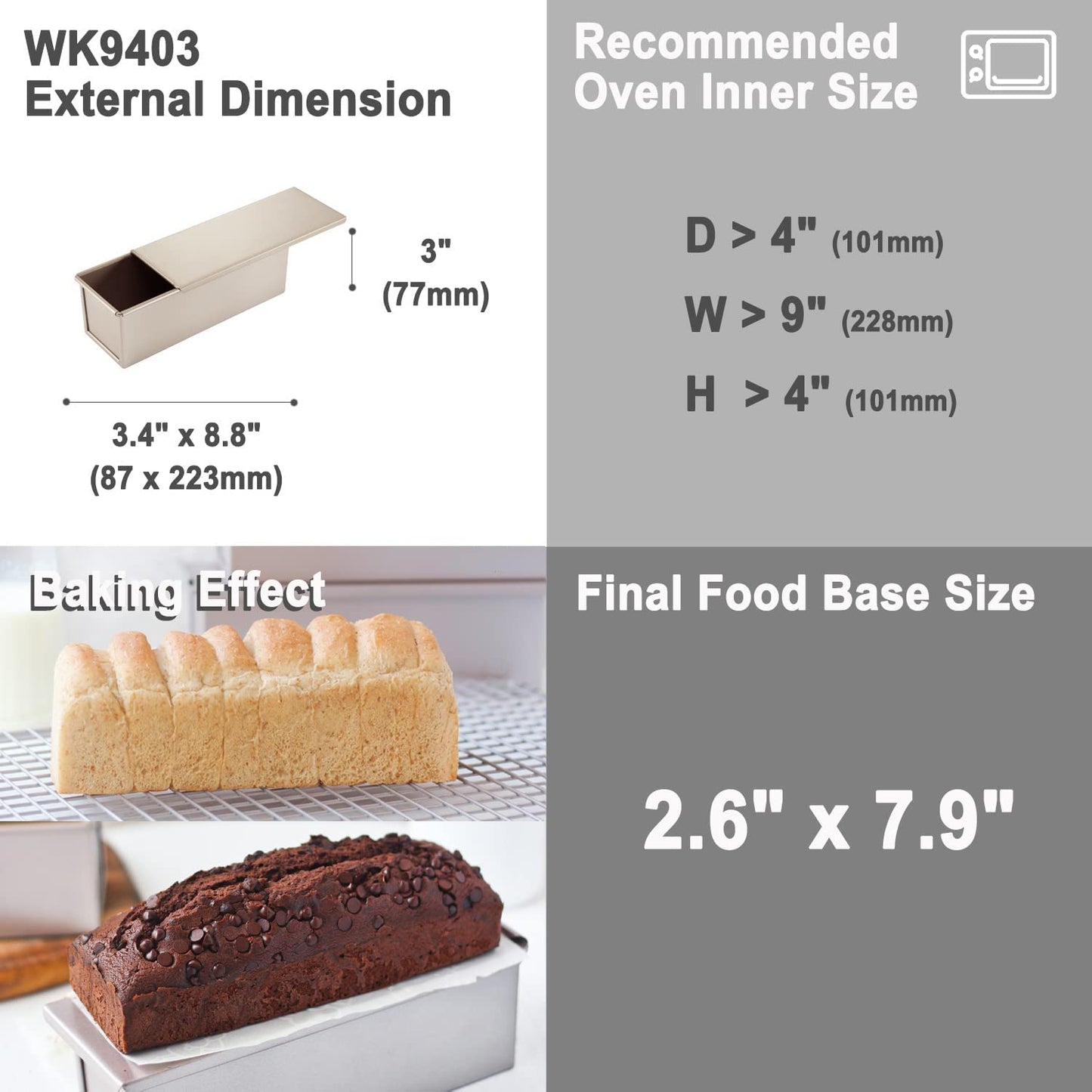 Chefmade學廚WK9403不沾300g平紋吐司盒3" x 8" Flat Toast Box (300G Dough Capacity)