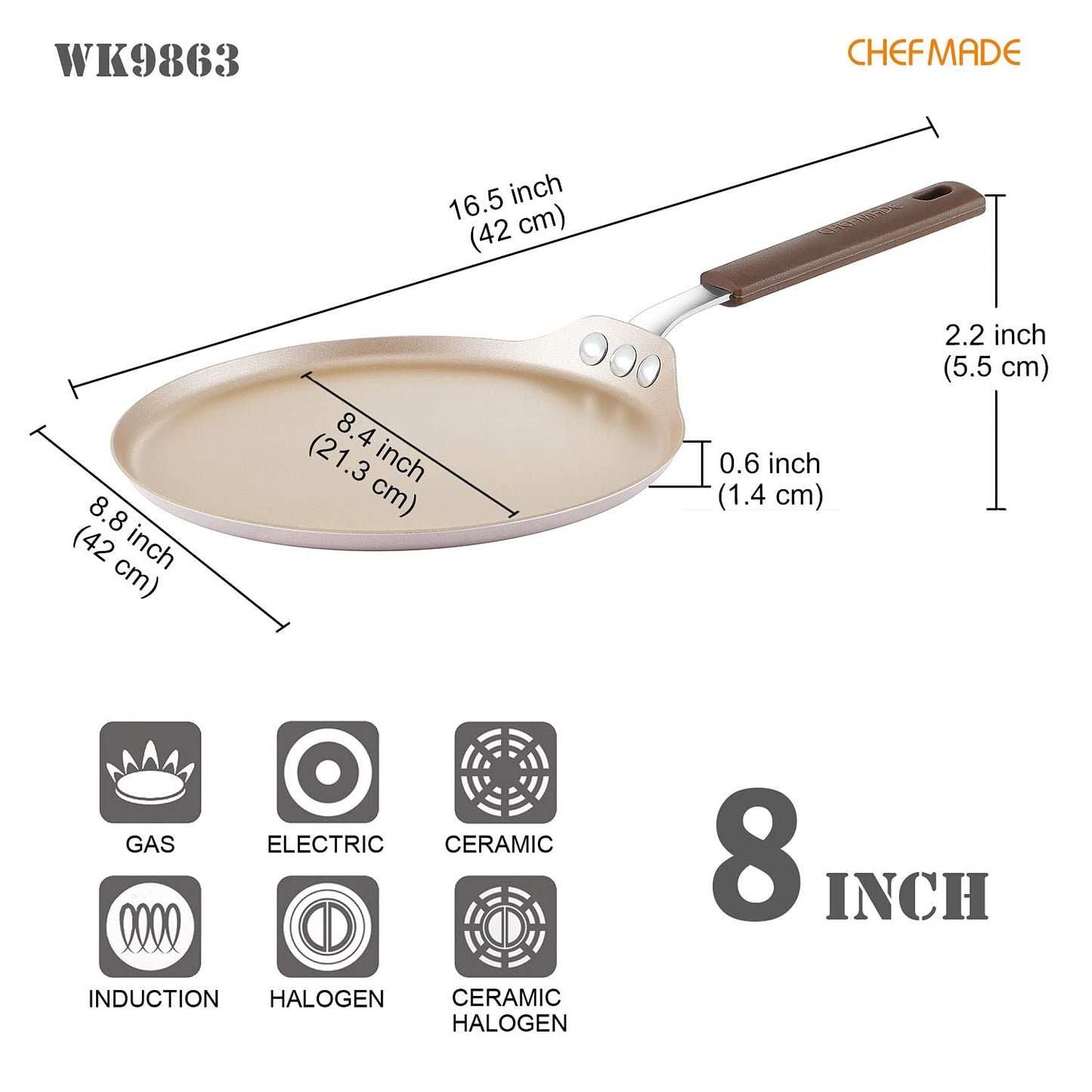 Chefmade學廚WK9863(附竹蜻蜓)8吋可麗餅煎盤8" Round Crepe Pan with Bamboo Spreader
