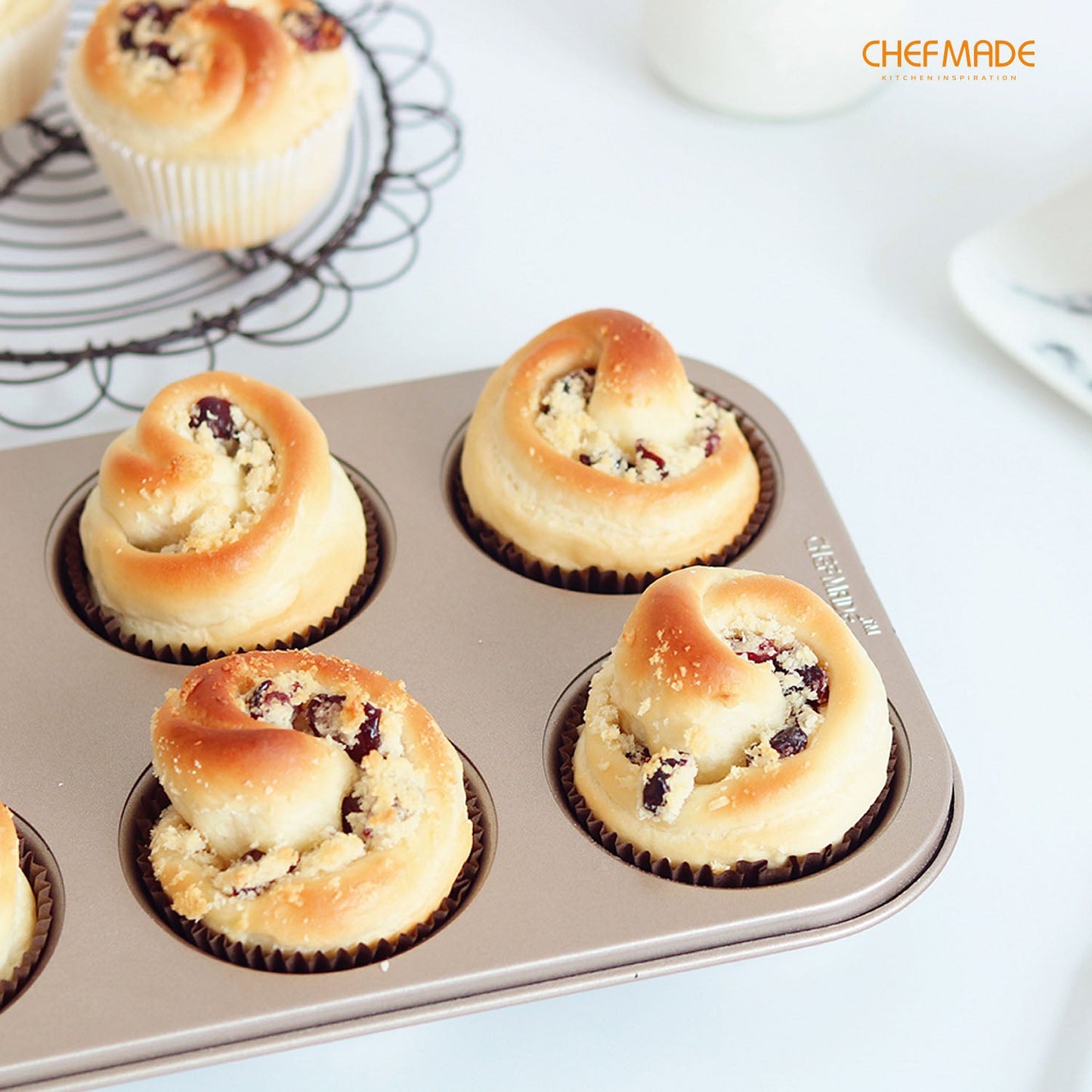 Chefmade學廚WK9020香檳金6連瑪芬蛋糕模Muffin Pan 6 Well