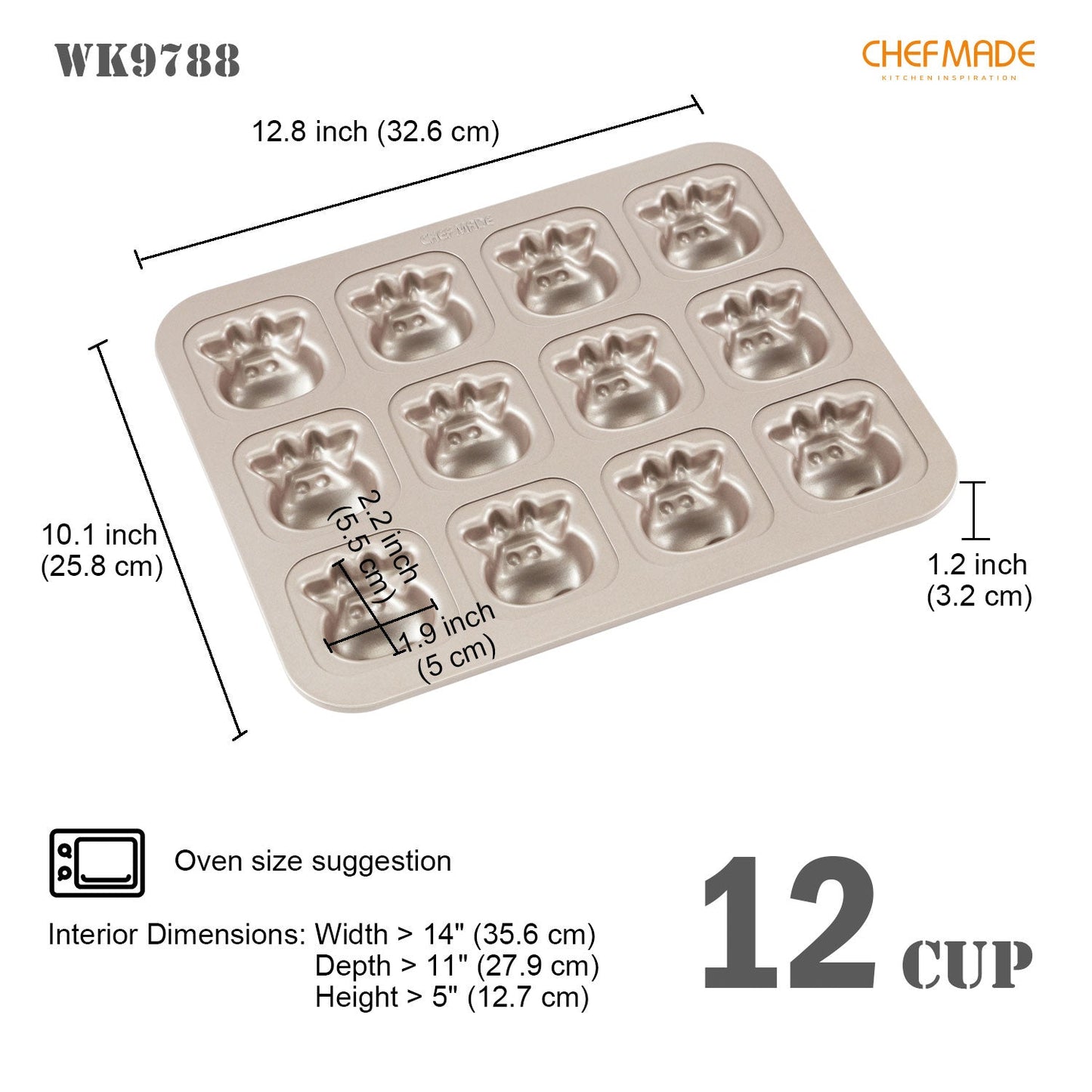Chefmade學廚WK9788小牛12連造形蛋糕模Cow-Shaped Cake Pan 12 Well