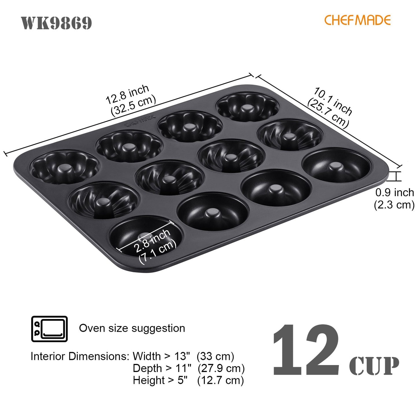 Chefmade學廚WK9869黑色12連三款花樣甜甜圈模Donut Cake Pan Fancy-Shaped 12 Well (Black)