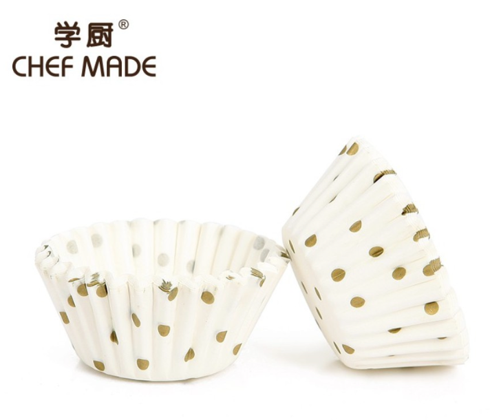 Chefmade學廚WK9299耐高溫3號瑪芬紙托100入-白色金波點
