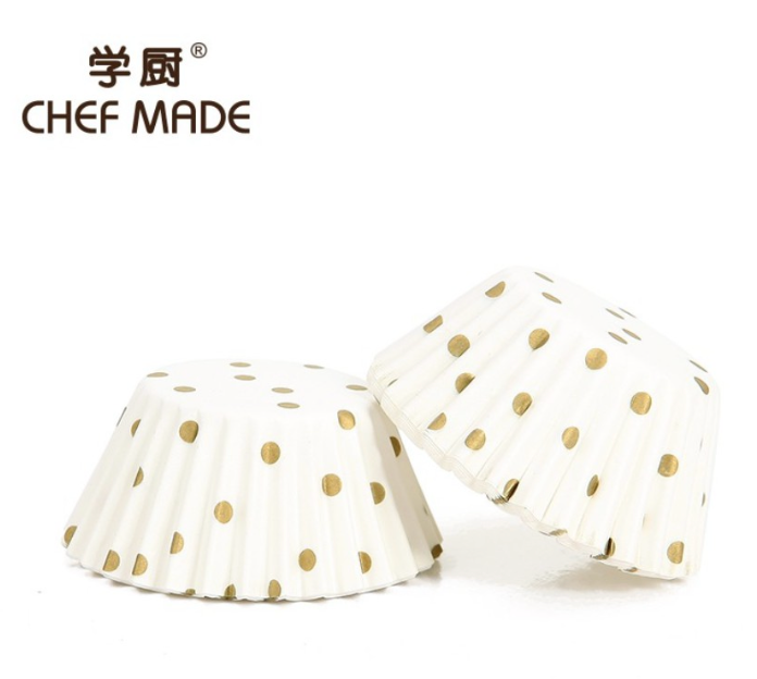 Chefmade學廚WK9299耐高溫3號瑪芬紙托100入-白色金波點
