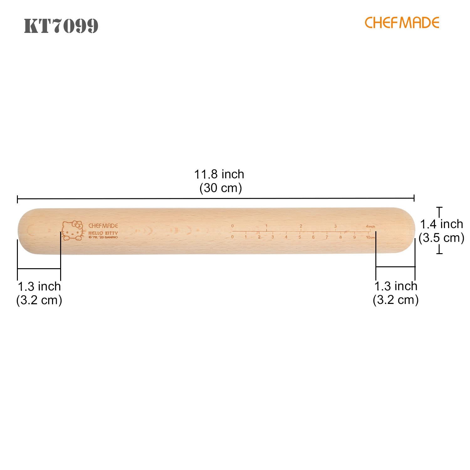 Chefmade學廚KT7099多用途桿麵棍30cm 11.8" Hello Kitty Wooden Rolling Pin