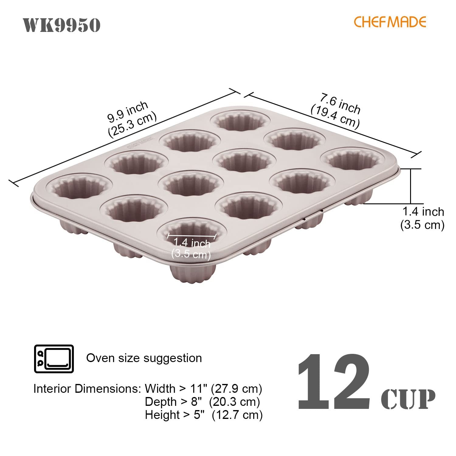 Chefmade學廚WK9950金色12連迷你可露麗模Mini Cannele Mold 12 Well