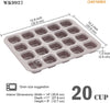 Chefmade學廚wk9927金色20連迷你正方形蛋糕模Mini Brownie Cake Pan Square 20 Well