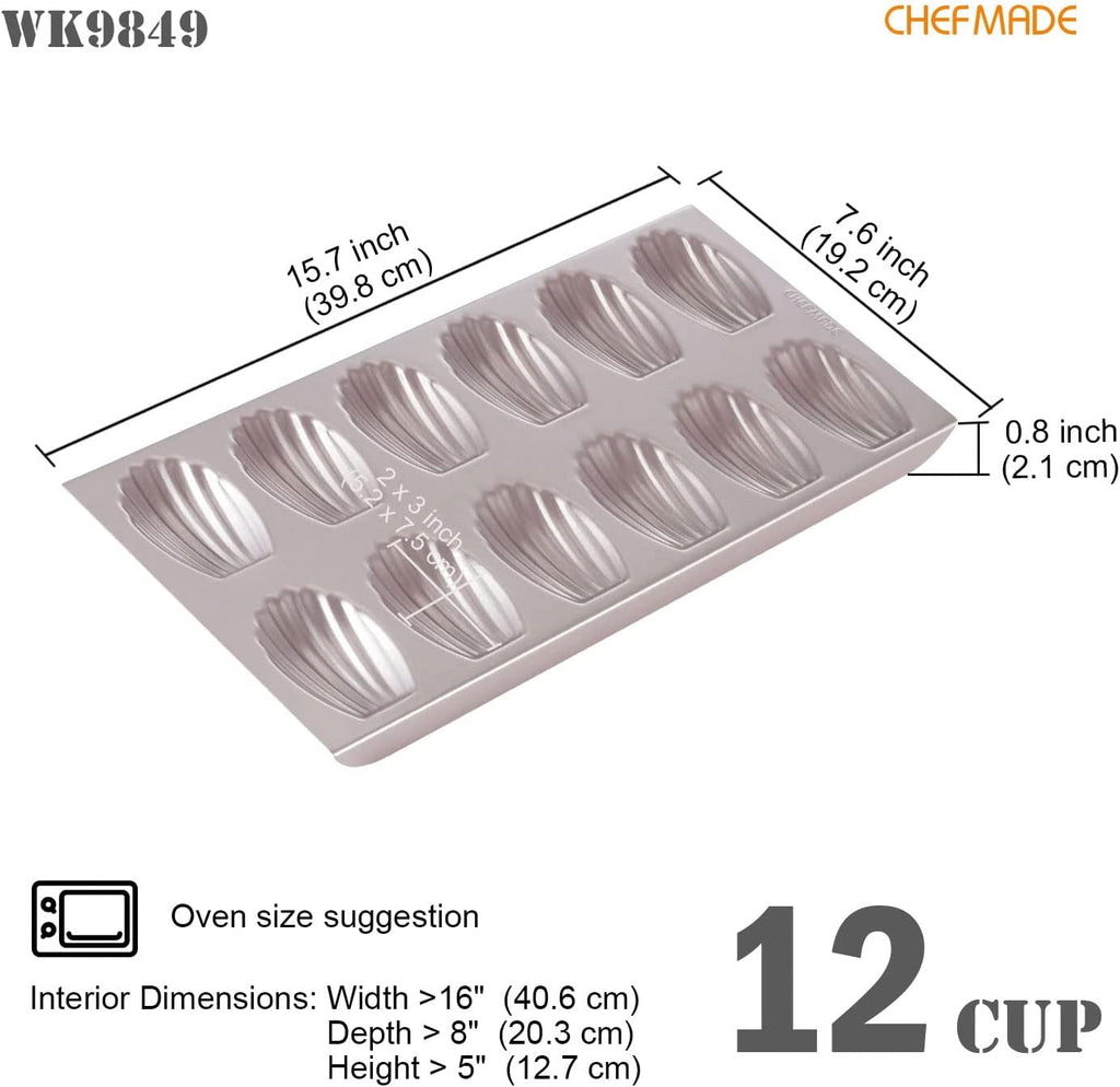 Chefmade學廚WK9849不粘12連瑪德琳蛋糕模Madeleine Cake Pan Tiny 0val Shell 12 Well