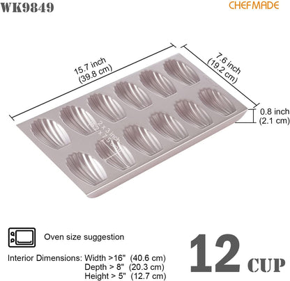 Chefmade學廚WK9849不粘12連瑪德琳蛋糕模Madeleine Cake Pan Tiny 0val Shell 12 Well