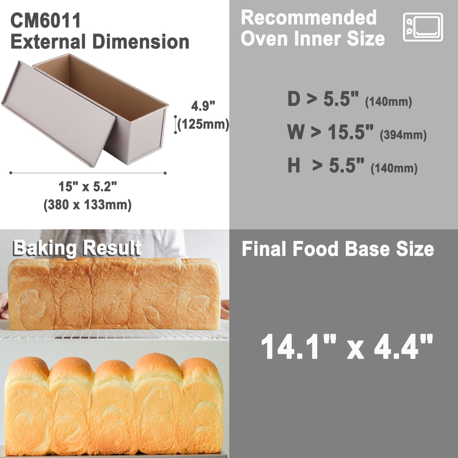 Chefmade學廚CM6011不沾1200g平紋吐司盒5.2" x 15.2" Commercial Flat Toast Box (1200G Dough Capacity)