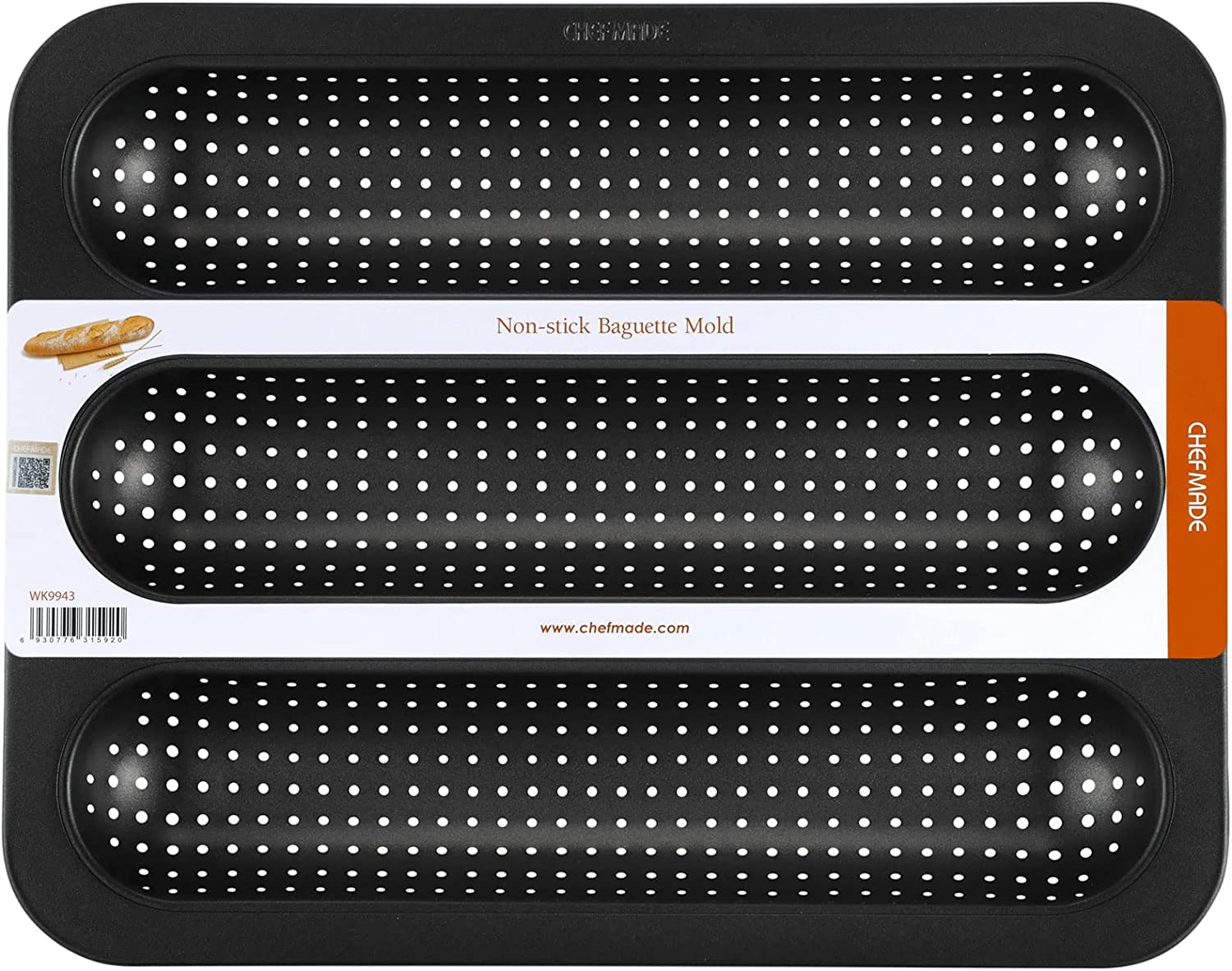 Chefmade學廚WK9943黑色不粘法棍模/法國麵包模10.2" x 12.8" Baguette Pan (2.4 x 11.4 Inch Channel)