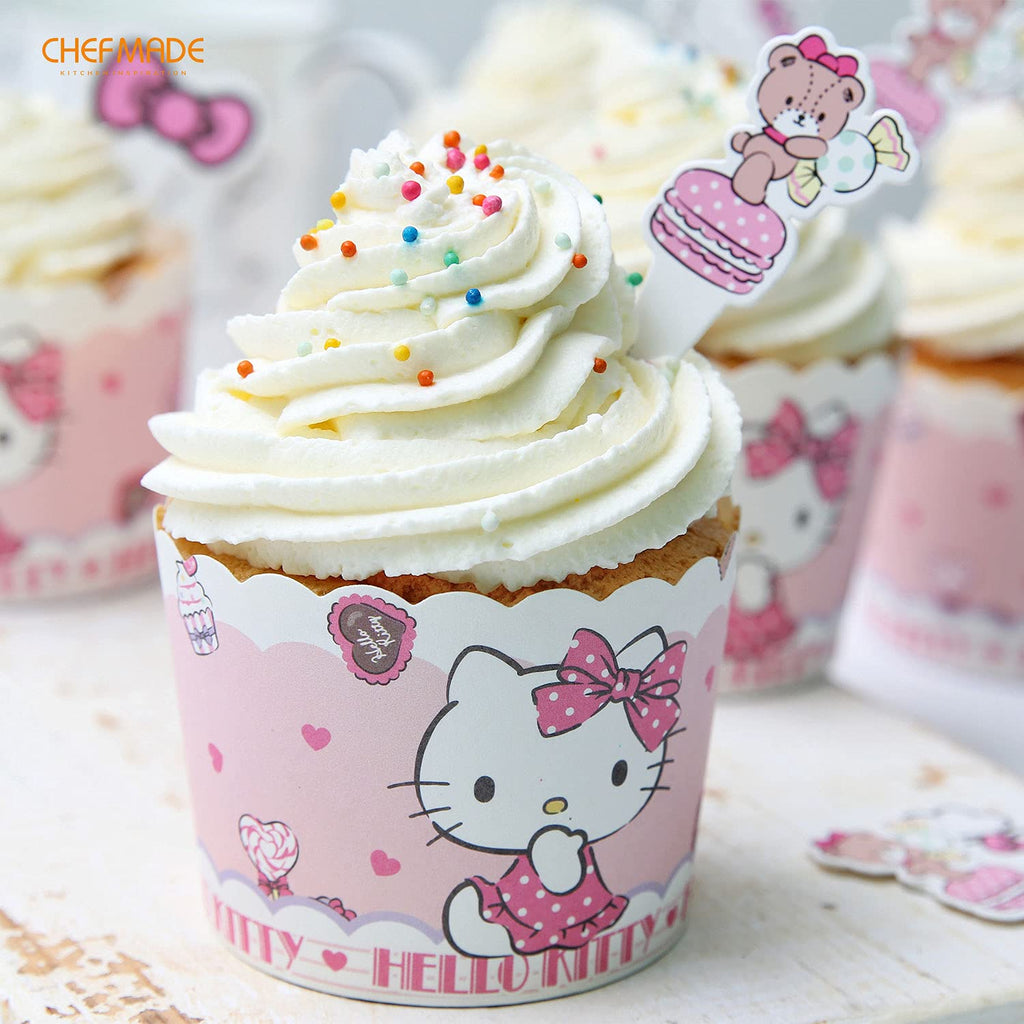 Chefmade學廚KT7069正版HelloKitty耐高溫2號蛋糕紙杯25入含插卡Hello Kitty Girl Muffin Liners 25Pcs