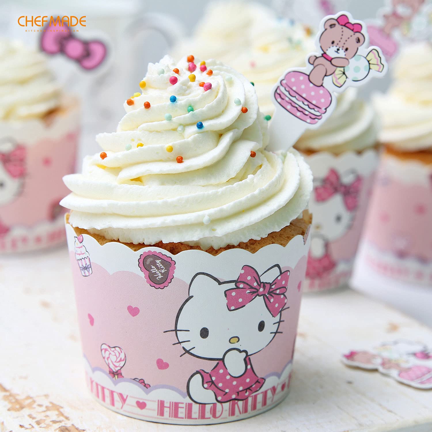 Chefmade學廚KT7069正版HelloKitty耐高溫2號蛋糕紙杯25入含插卡Hello Kitty Girl Muffin Liners 25Pcs