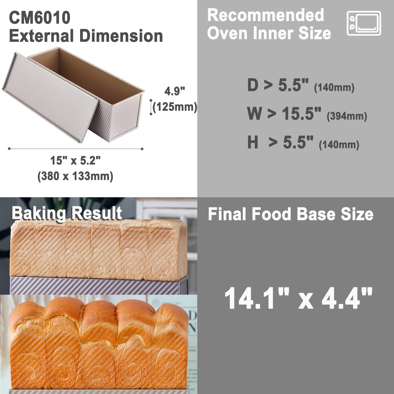 Chefmade學廚cm6010帶蓋1200g波紋吐司模5.2" x 15.2" Commercial Corrugated Toast Box (1200G Dough Capacity)