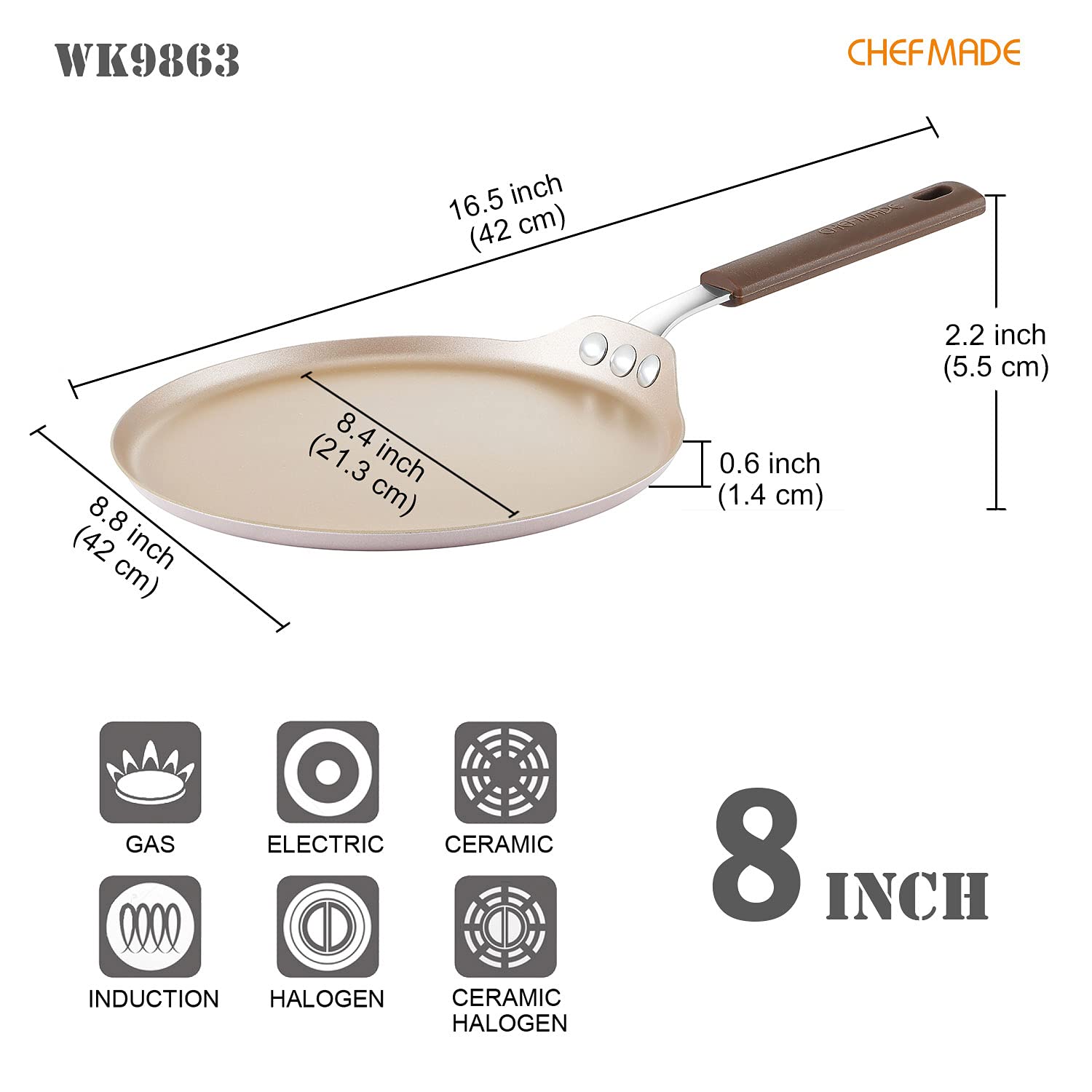 Chefmade學廚WK9863(附竹蜻蜓)8吋可麗餅煎盤8" Round Crepe Pan with Bamboo Spreader