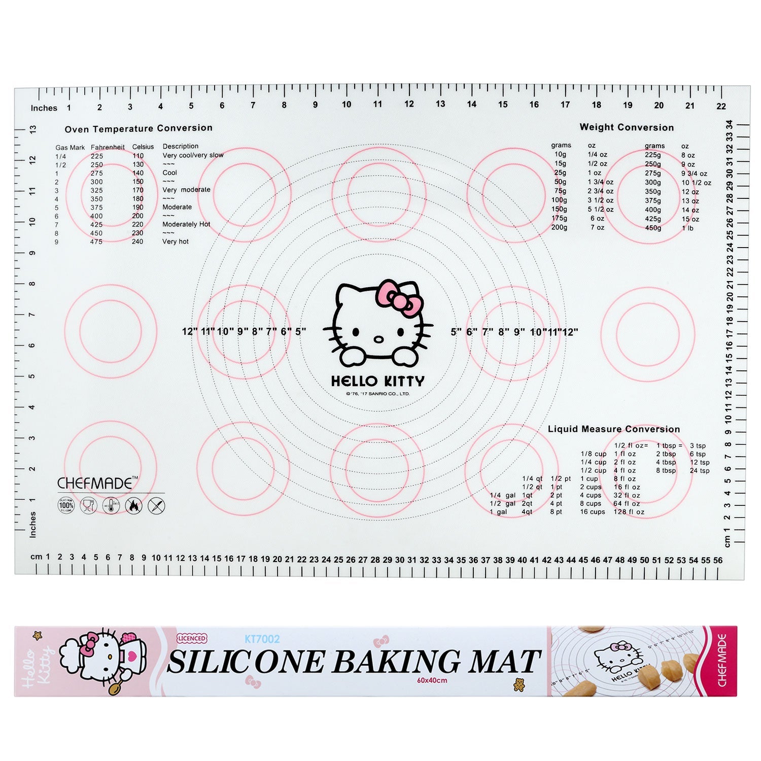 Chefmade學廚KT7002矽膠防滑麵糰墊10.6" x 10.6" Hello Kitty Silcone Macaron Mat