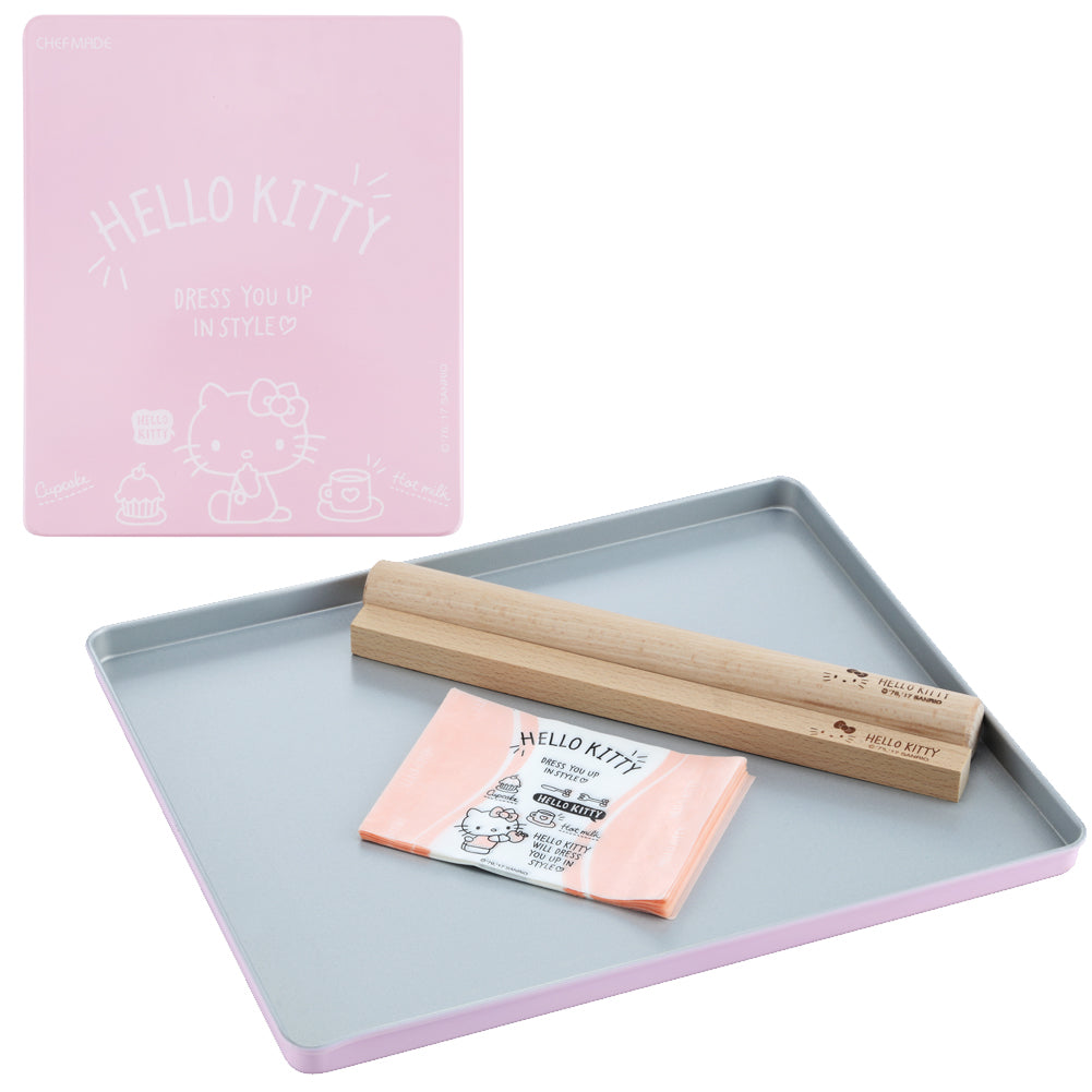 Chefmade學廚KT7017凱蒂貓牛軋糖工具套裝4件套10.1" x 12.1" Hello Kitty Jelly Roll Pan with Wooden Sticks