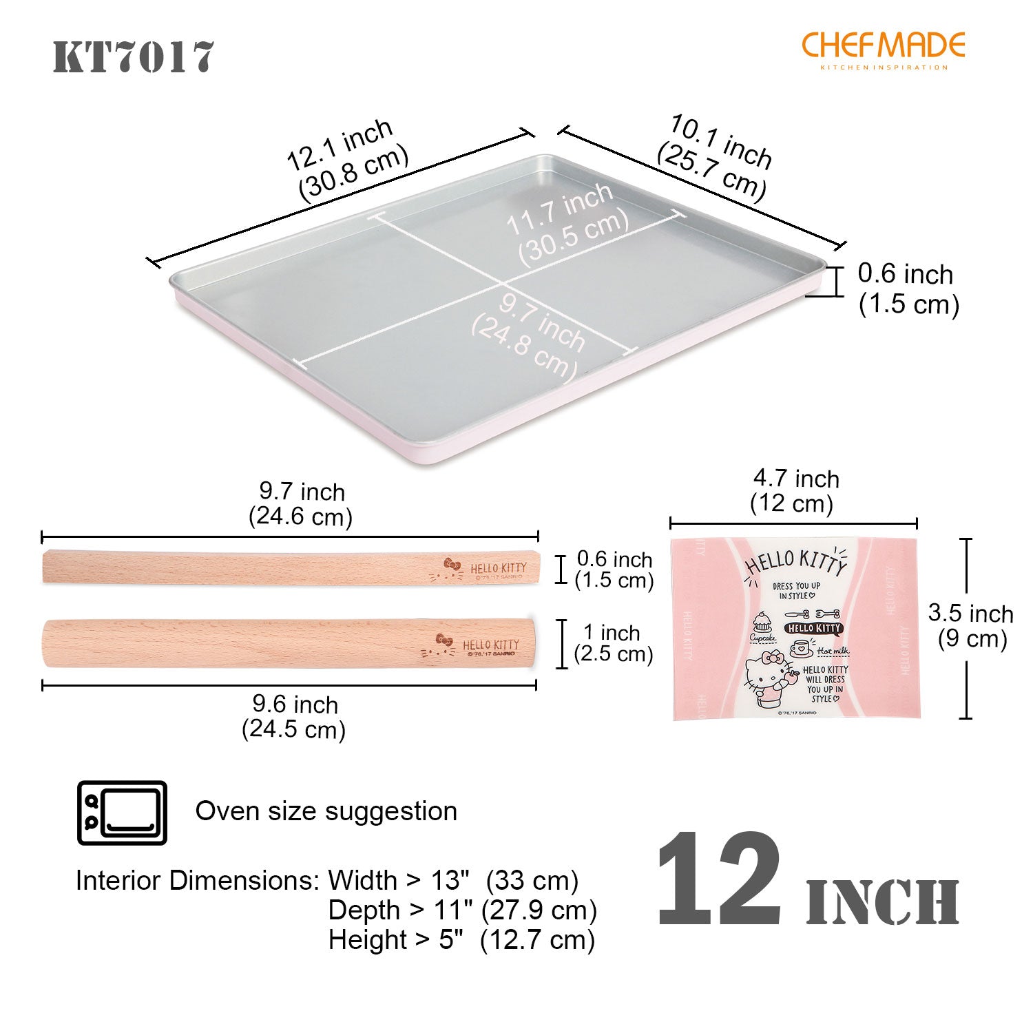 Chefmade學廚KT7017凱蒂貓牛軋糖工具套裝4件套10.1" x 12.1" Hello Kitty Jelly Roll Pan with Wooden Sticks