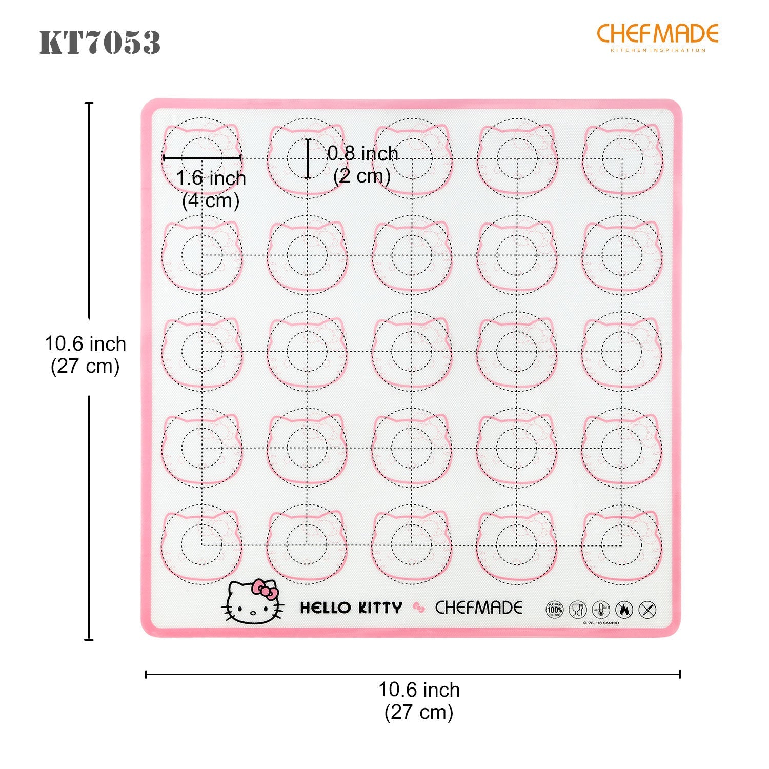 Chefmade學廚KT7053正版Hello kitty馬卡龍矽膠揉麵防滑墊15" x 23" Hello Kitty Silicone Mat