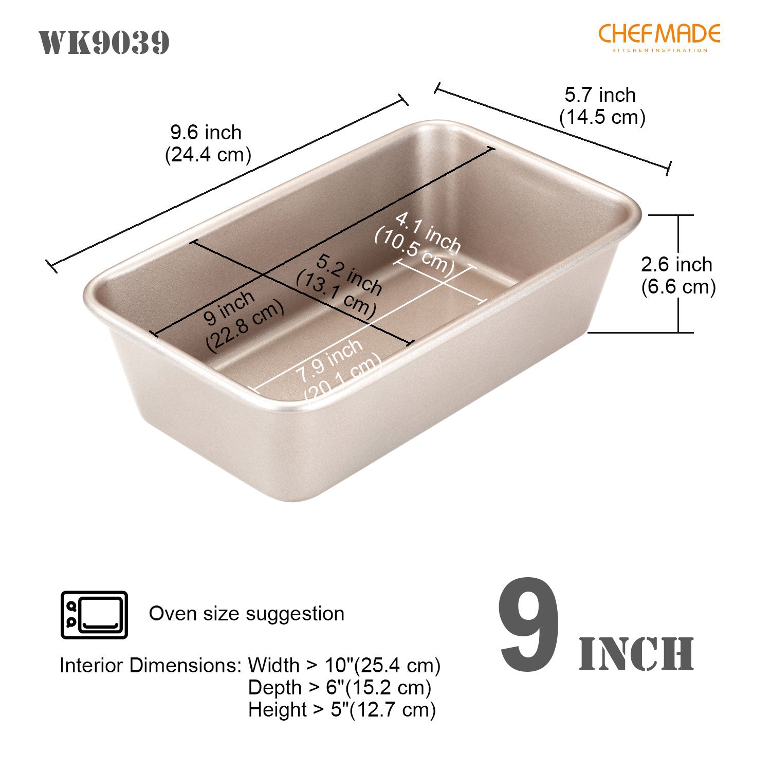 Chefmade學廚WK9039香檳金2磅中號吐司模5" x 9" Loaf Pan