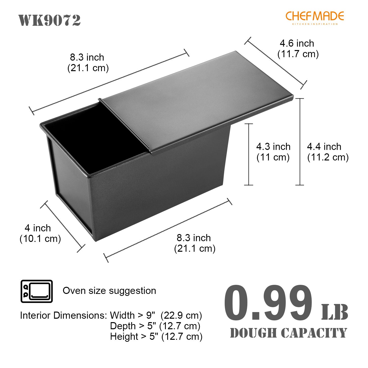 Chefmade學廚WK9072碳鋼450g平紋吐司模4" x 8.3" Flat Toast Box (450G Dough Capacity)