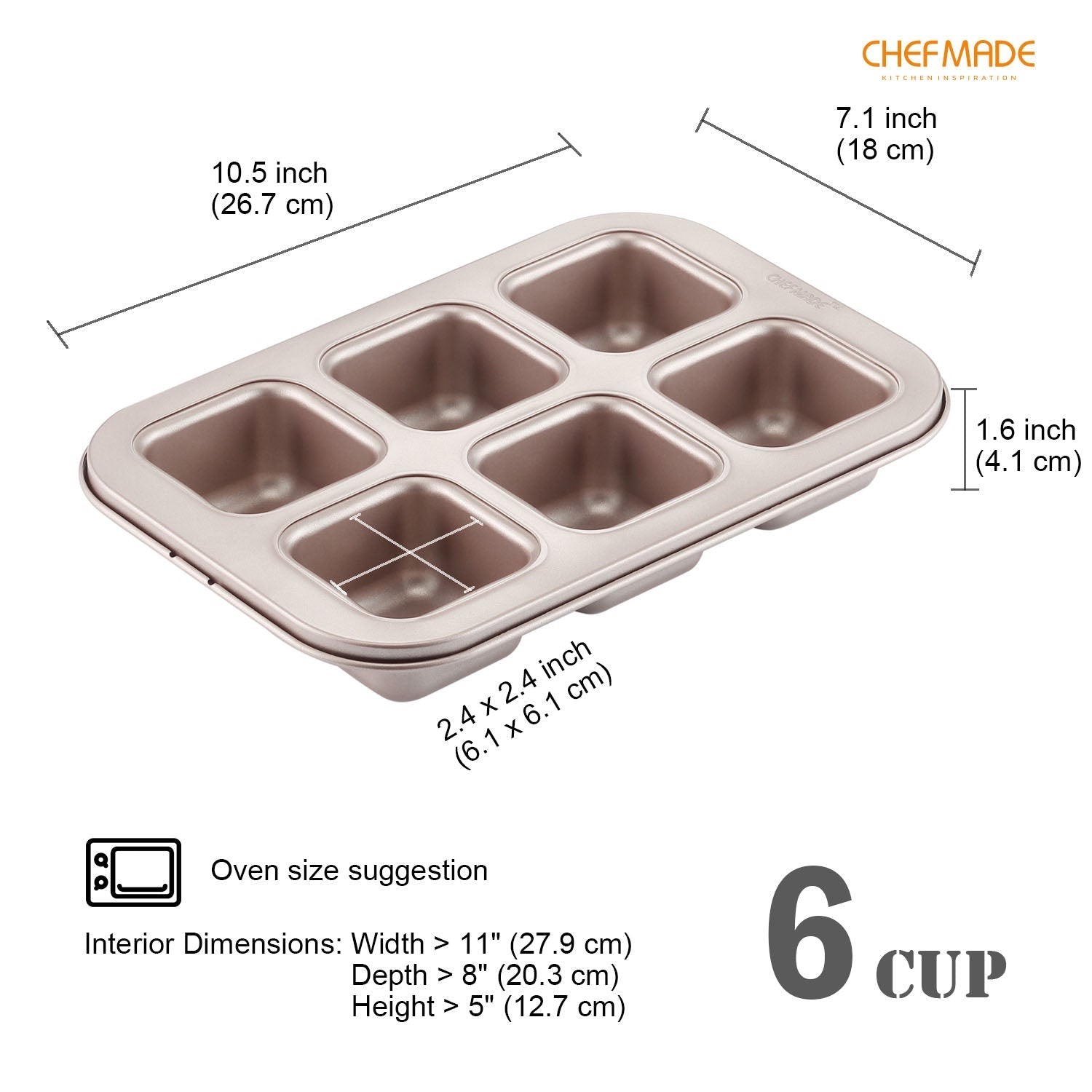 Chefmade學廚WK9150方形6連杯蛋糕模Brownie Cake Pan Square 6 Well