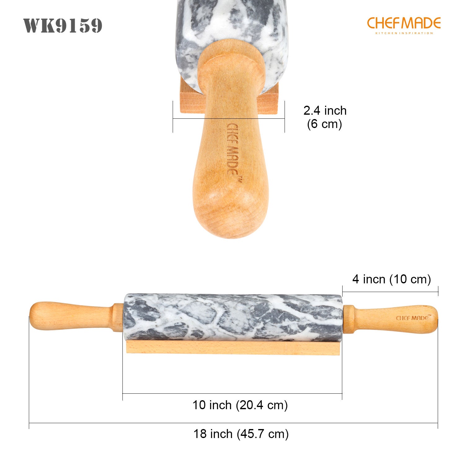 Chefmade學廚WK9159大理石桿麵棍18" Marble Rolling Pin