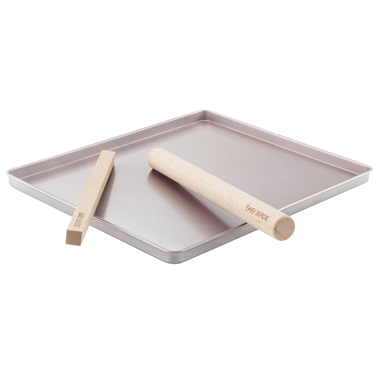 Chefmade學廚WK9293牛軋糖三件工具組 模具/方木條/桿麵棍10" x 12" Jelly Roll Pan with Wooden Sticks