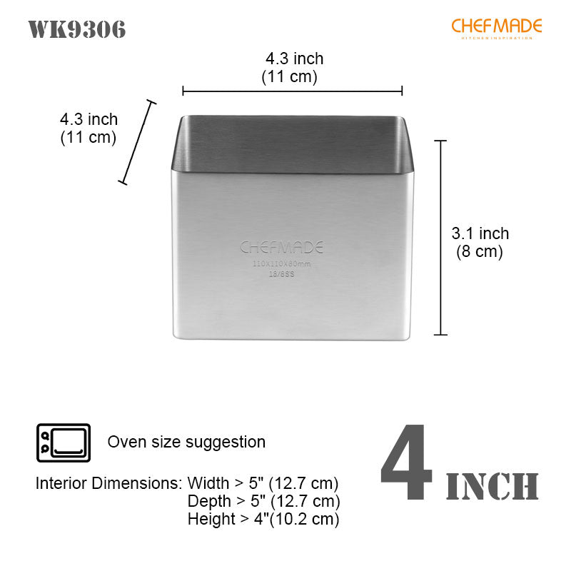 Chefmade學廚WK9306正方形6吋不銹鋼慕斯圈4" Square Mousse