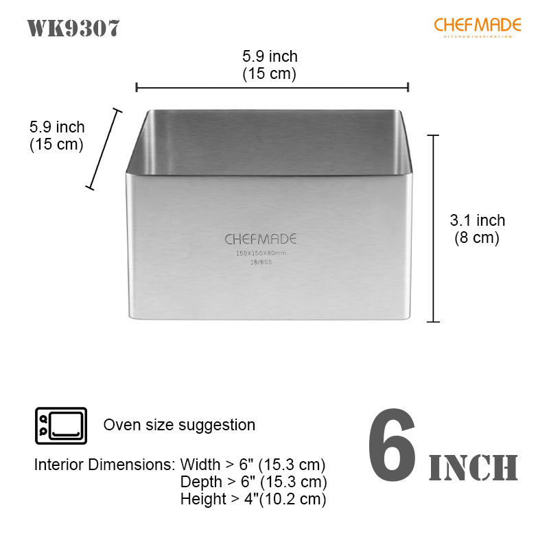 Chefmade學廚WK9307正方形8吋不銹鋼慕斯圈6" Square Mousse