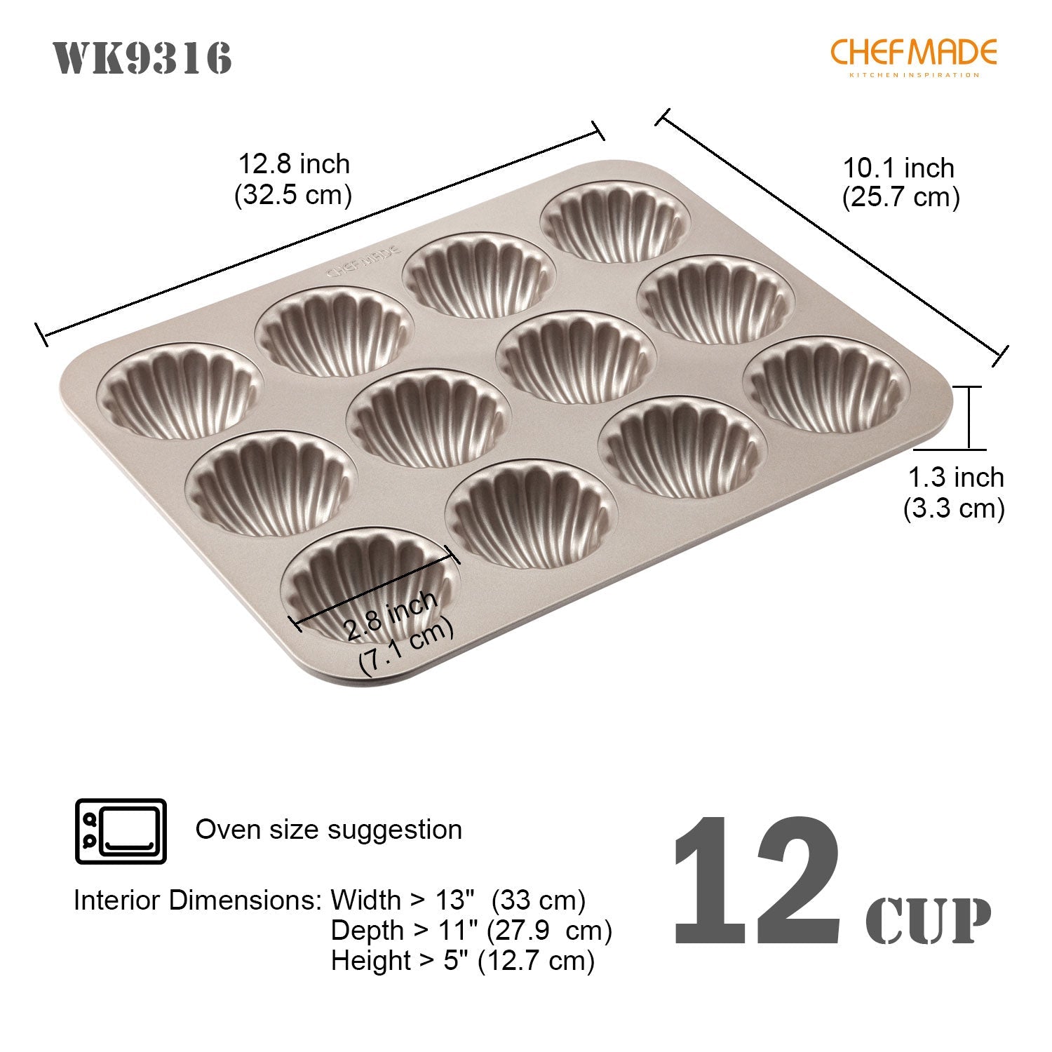 Chefmade學廚WK9316日式貝殼12連瑪德琳蛋糕模Madeline Cake Pan Spherical Shell 12 Well