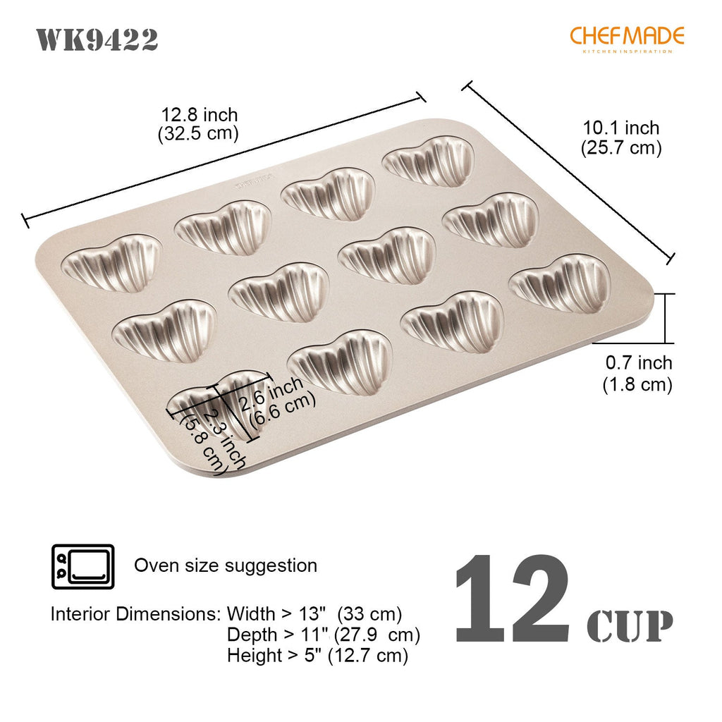 Chefmade學廚WK9422心型12連瑪德琳蛋糕模Madeline Cake Pan Heart-Shaped Shell 12 Well