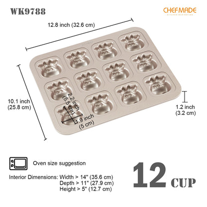 Chefmade學廚WK9788小牛12連造形蛋糕模Cow-Shaped Cake Pan 12 Well