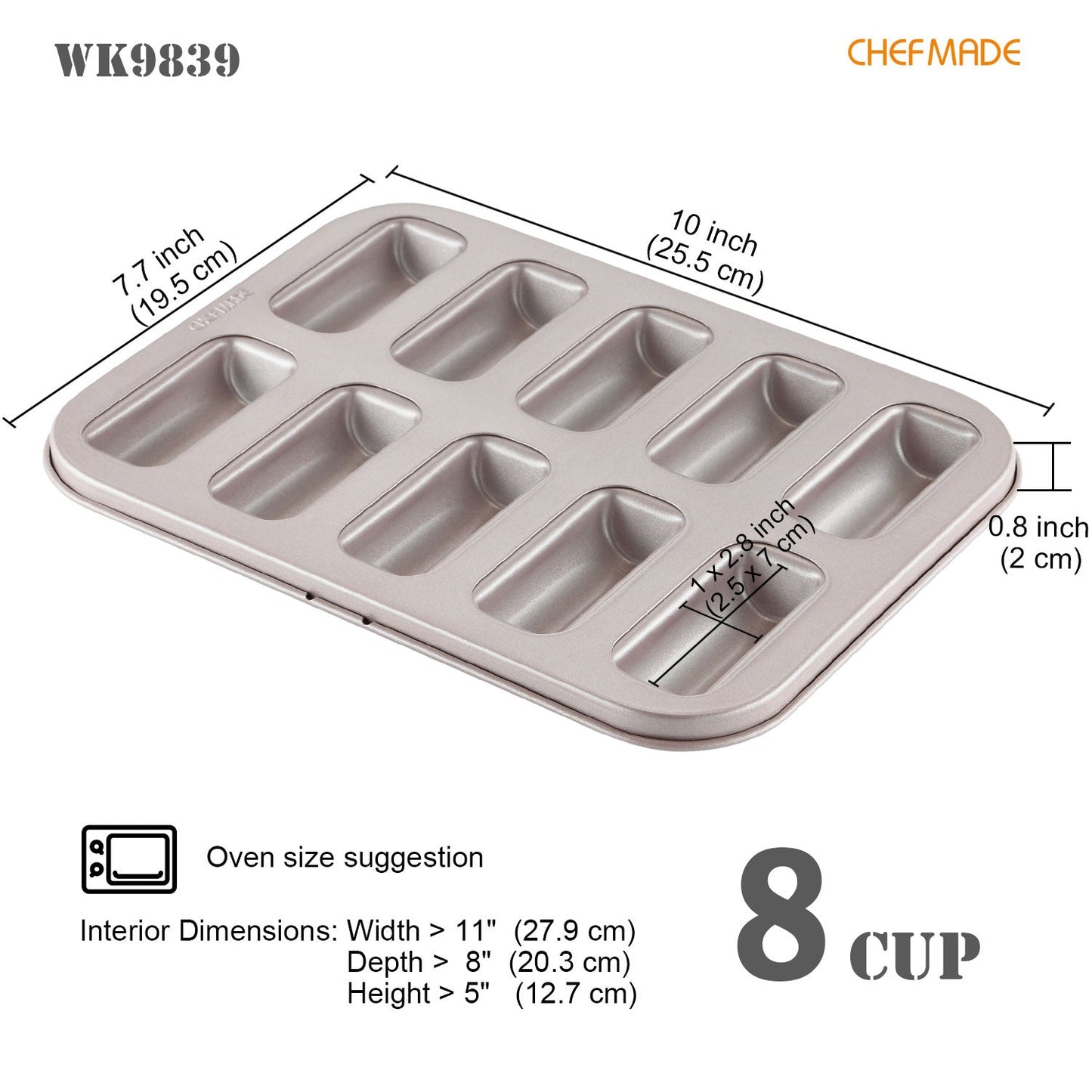 Chefmade學廚WK9839金色10連費南雪蛋糕模Financier Cake Pan 10 Well