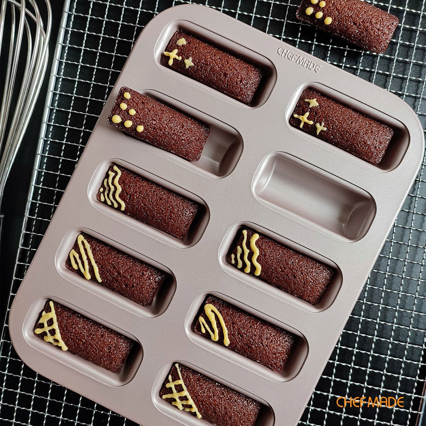 Chefmade學廚WK9839金色10連費南雪蛋糕模Financier Cake Pan 10 Well