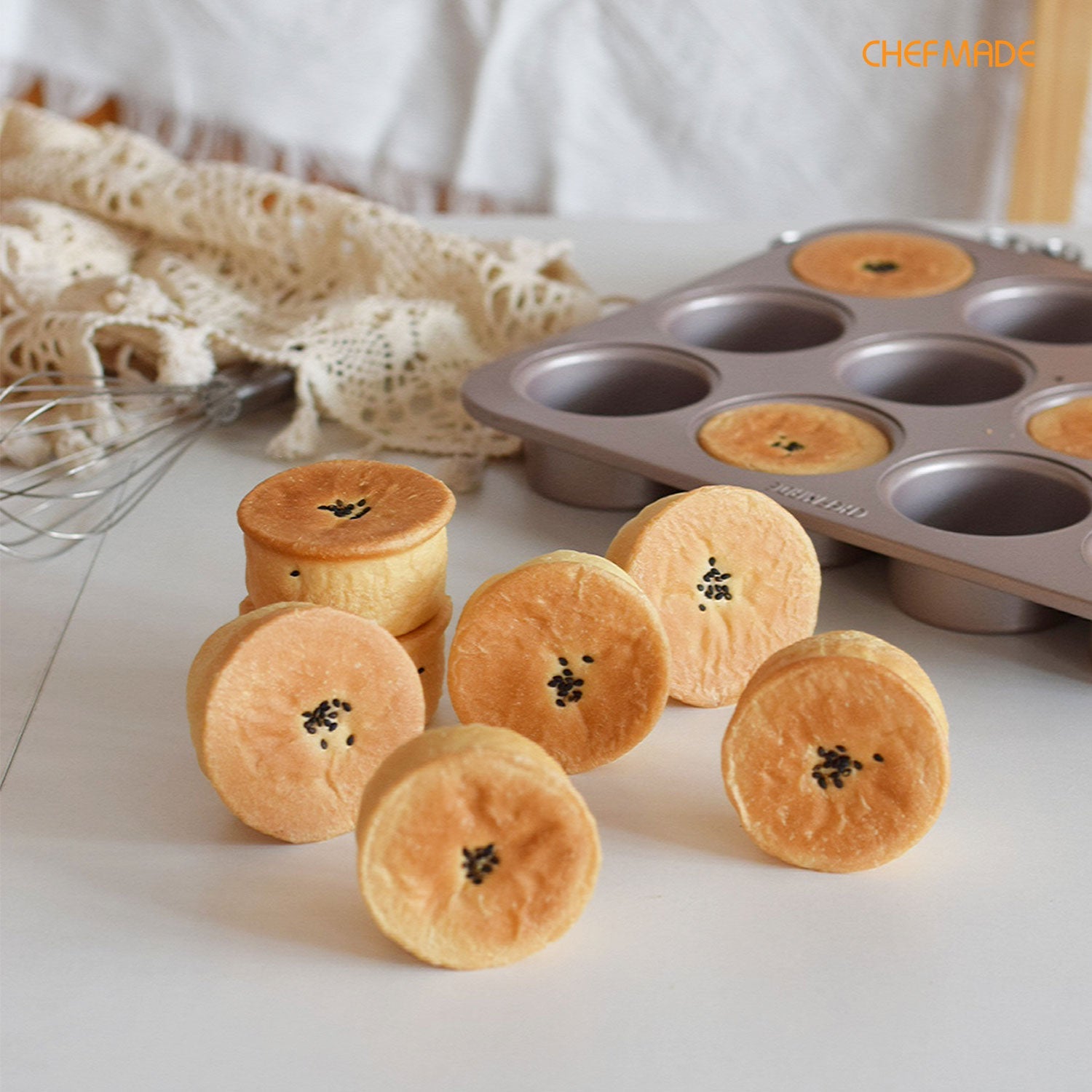 Chefmade學廚WK9846金色12連瑪芬蛋糕模Bristish Cupcake Pan 12 Well
