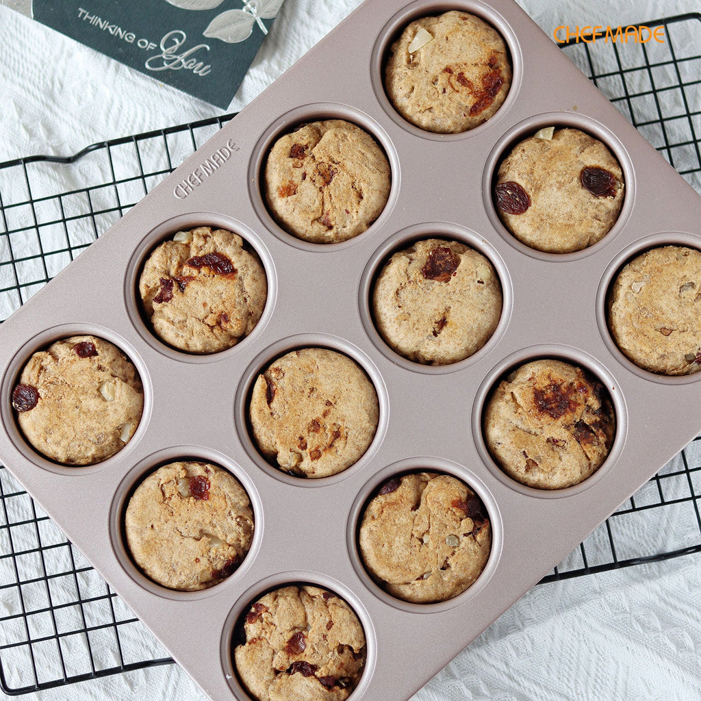 Chefmade學廚WK9846金色12連瑪芬蛋糕模Bristish Cupcake Pan 12 Well