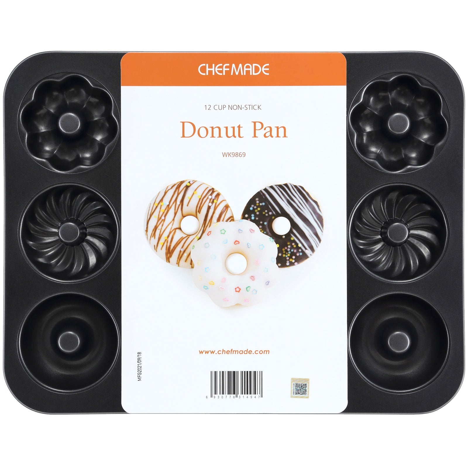 Chefmade學廚WK9869黑色12連三款花樣甜甜圈模Donut Cake Pan Fancy-Shaped 12 Well (Black)