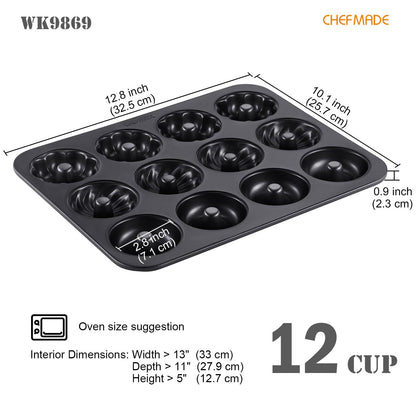 Chefmade學廚WK9869黑色12連三款花樣甜甜圈模Donut Cake Pan Fancy-Shaped 12 Well (Black)