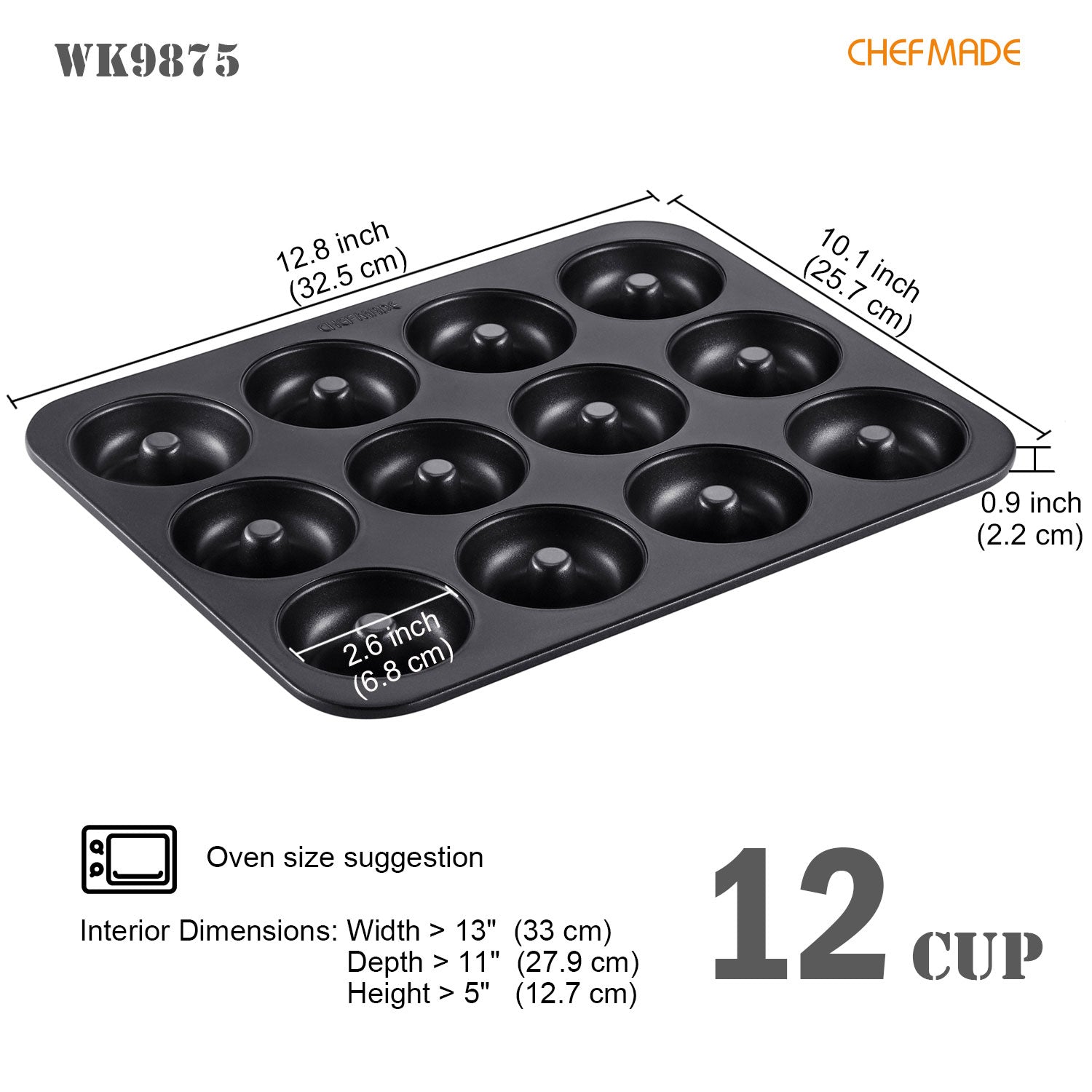 Chefmade學廚WK9875黑色12連甜甜圈蛋糕模Donut Cake Pan 12 Well 2Pcs (Black)