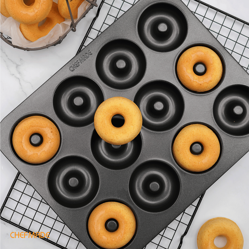 Chefmade學廚WK9875黑色12連甜甜圈蛋糕模Donut Cake Pan 12 Well 2Pcs (Black)