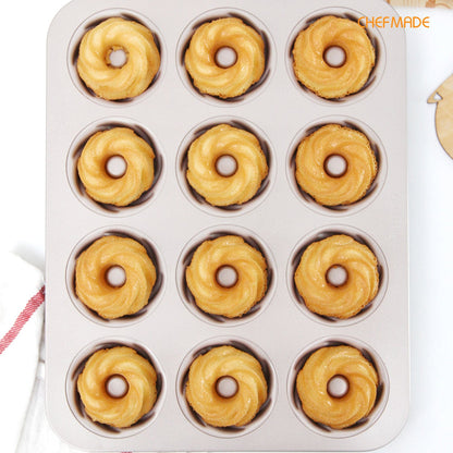 Chefmade學廚WK9928金色12連旋風甜甜圈蛋糕模Cyclone Doughnut Cake Pan 12 Well