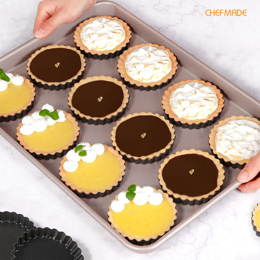 Chefmade學廚WK9955-12黑色4吋圓形活底不粘塔盤十二件套組4" Mini Round Tart Pan Set 12Pcs