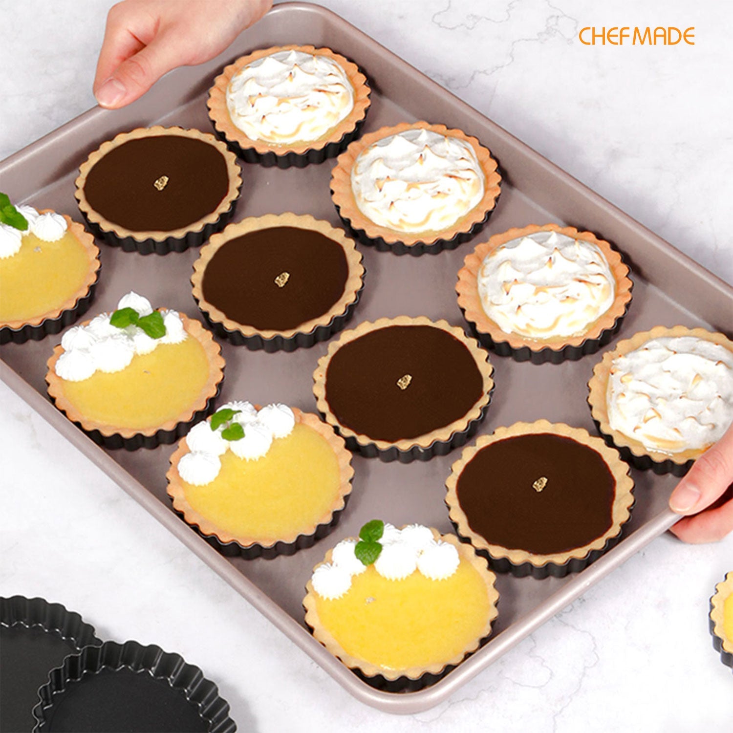 Chefmade學廚WK9955-12黑色4吋圓形活底不粘塔盤十二件套組4" Mini Round Tart Pan Set 12Pcs